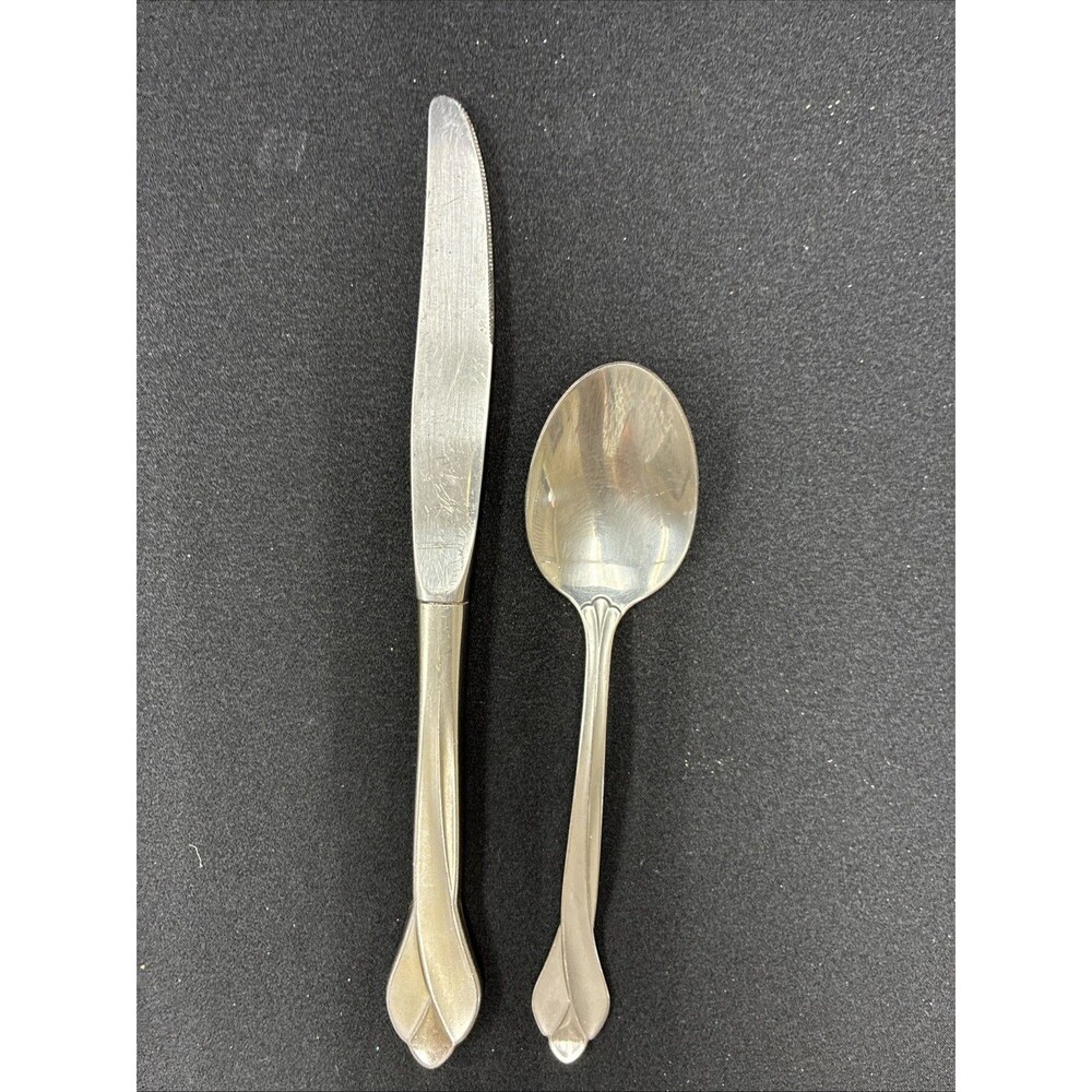Vintage Oneida Tribeca Satin Stainless Soup Spoon & Butter Knife Flatware USA